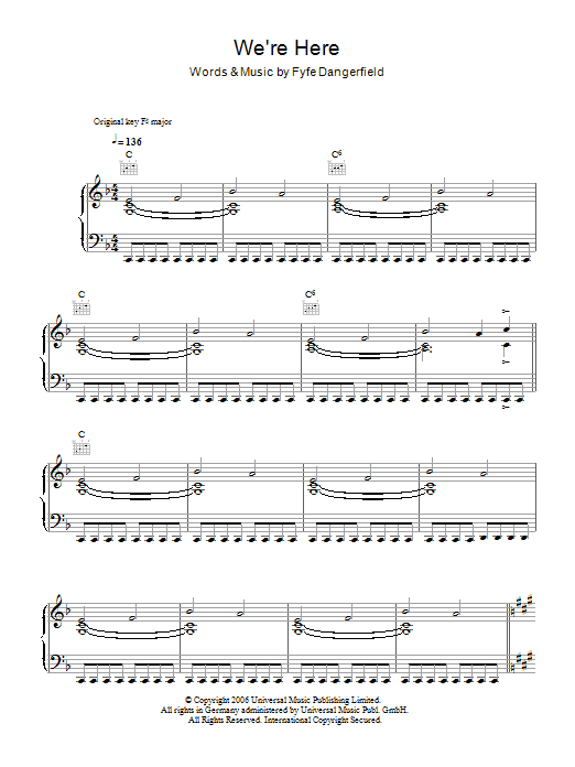 Download Guillemots We're Here Sheet Music and learn how to play Piano, Vocal & Guitar PDF digital score in minutes