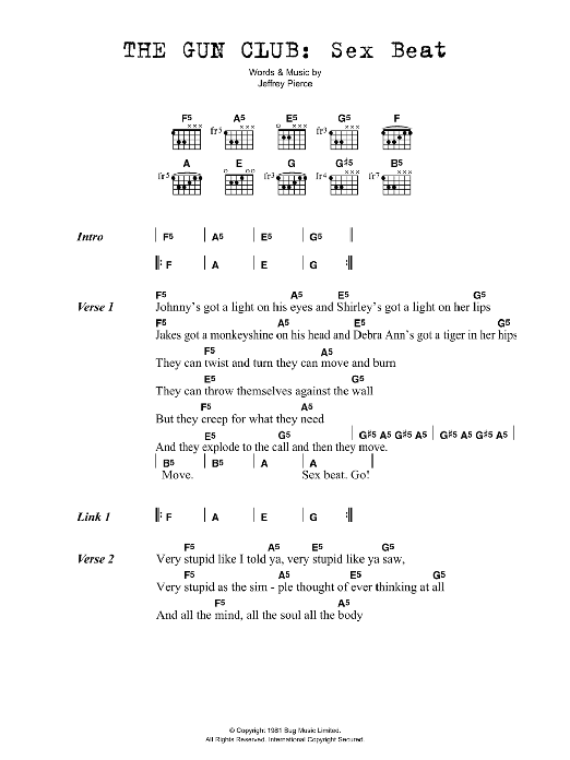 Download The Gun Club Sex Beat Sheet Music and learn how to play Lyrics & Chords PDF digital score in minutes
