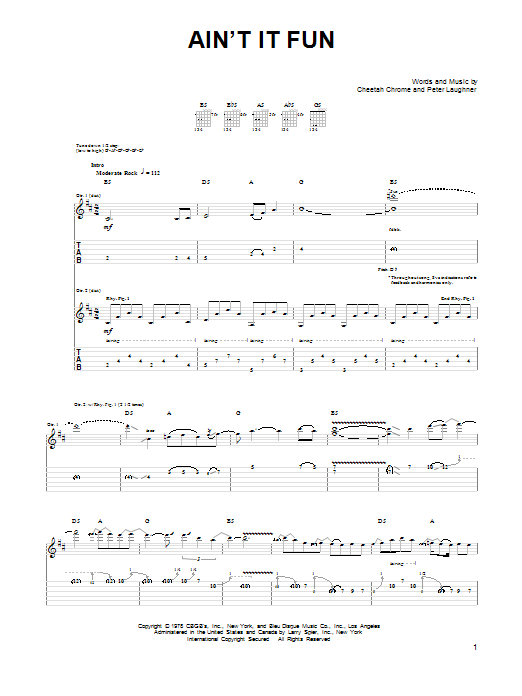 Download Guns N' Roses Ain't It Fun Sheet Music and learn how to play Guitar Tab PDF digital score in minutes