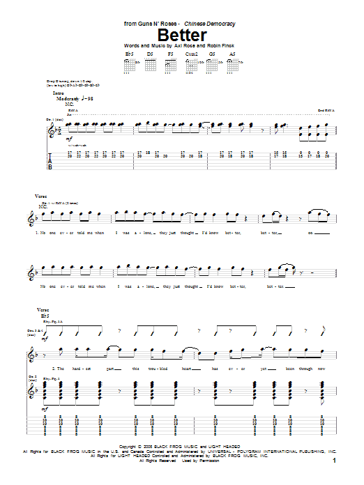 Download Guns N' Roses Better Sheet Music and learn how to play Guitar Tab PDF digital score in minutes