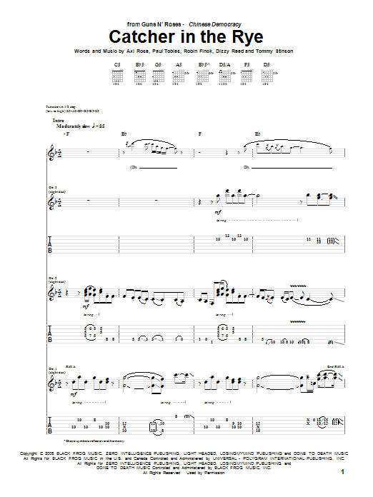 Download Guns N' Roses Catcher In The Rye Sheet Music and learn how to play Guitar Tab PDF digital score in minutes