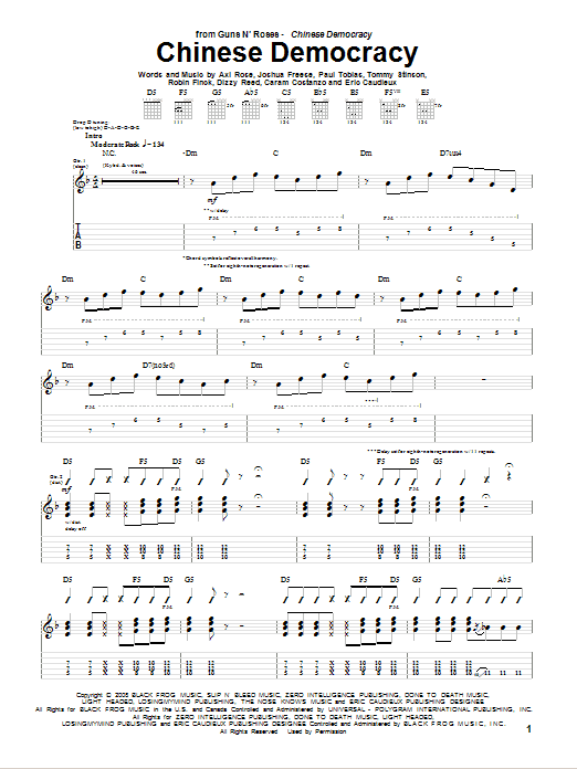 Download Guns N' Roses Chinese Democracy Sheet Music and learn how to play Guitar Tab PDF digital score in minutes