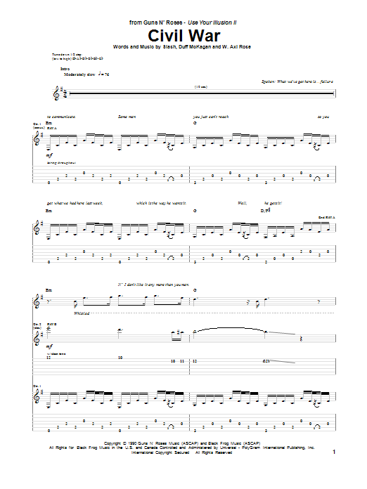 Download Guns N' Roses Civil War Sheet Music and learn how to play Guitar Tab PDF digital score in minutes