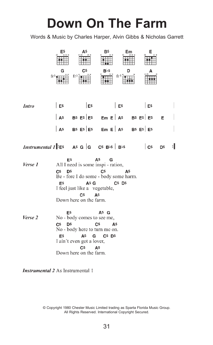 Download Guns N' Roses Down On The Farm Sheet Music and learn how to play Lyrics & Chords PDF digital score in minutes