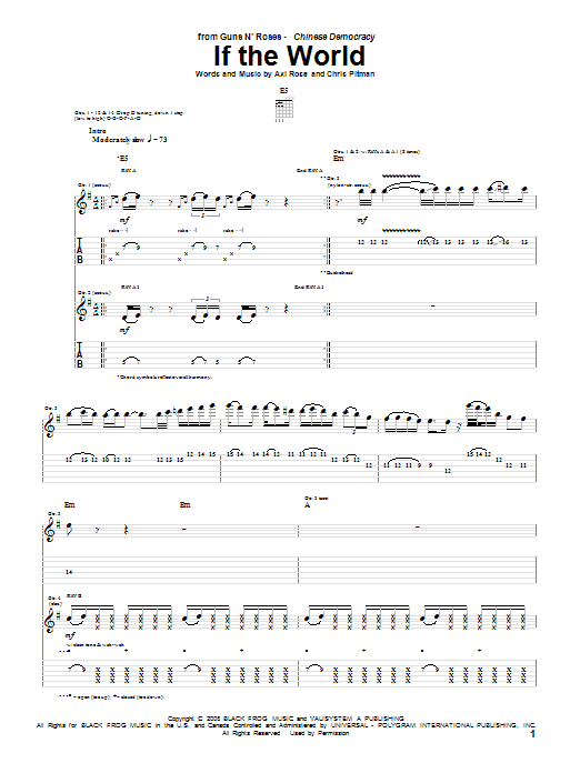 Download Guns N' Roses If The World Sheet Music and learn how to play Guitar Tab PDF digital score in minutes