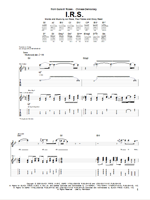Download Guns N' Roses I.R.S. Sheet Music and learn how to play Guitar Tab PDF digital score in minutes