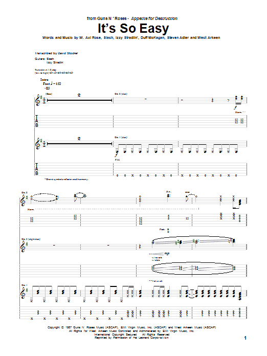 Download Guns N' Roses It's So Easy Sheet Music and learn how to play Guitar Tab (Single Guitar) PDF digital score in minutes