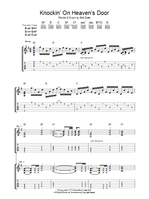 Download Guns N' Roses Knockin' On Heaven's Door Sheet Music and learn how to play Guitar Tab PDF digital score in minutes