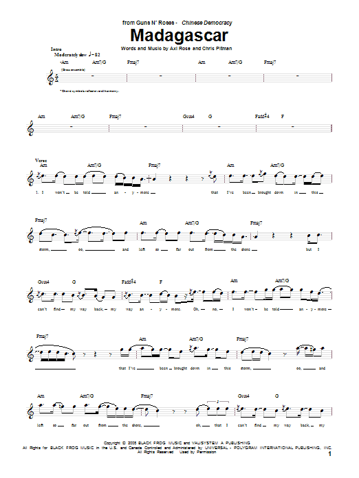 Download Guns N' Roses Madagascar Sheet Music and learn how to play Guitar Tab PDF digital score in minutes