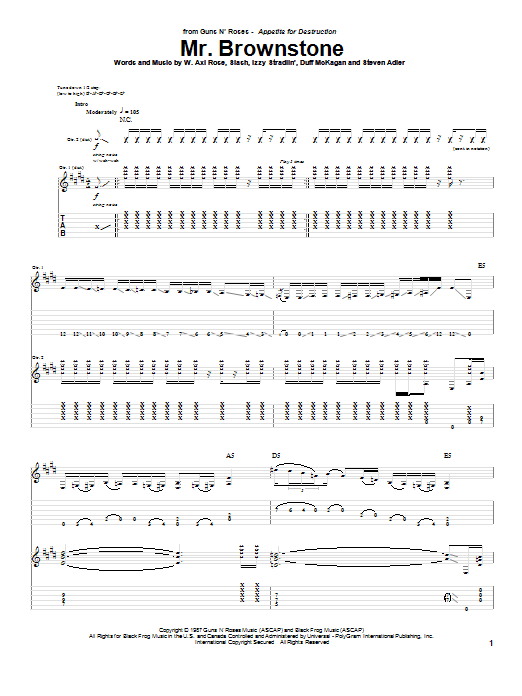 Download Guns N' Roses Mr. Brownstone Sheet Music and learn how to play Bass Guitar Tab PDF digital score in minutes