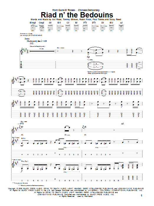 Download Guns N' Roses Riad N' The Bedouins Sheet Music and learn how to play Guitar Tab PDF digital score in minutes