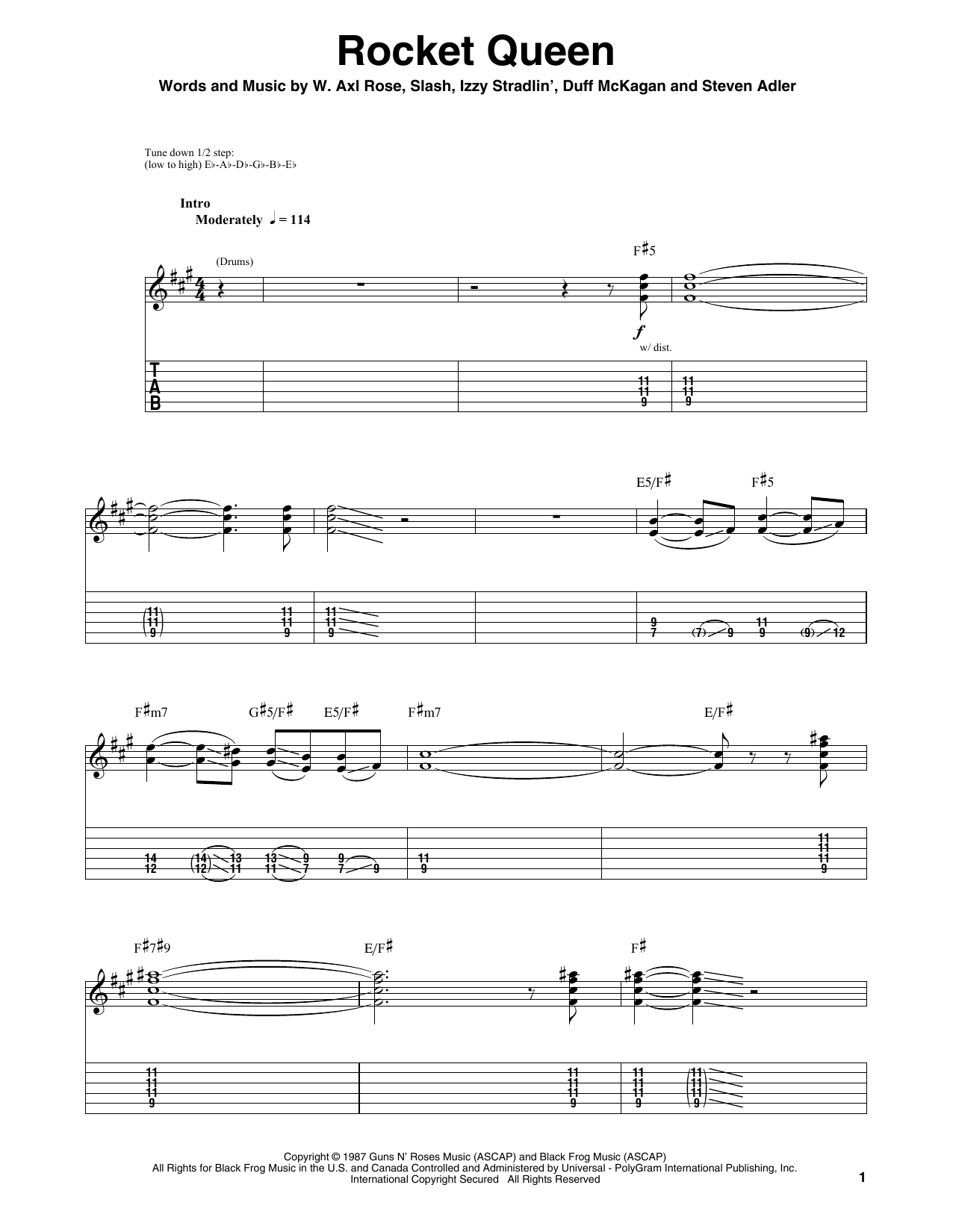 Download Guns N' Roses Rocket Queen Sheet Music and learn how to play Guitar Tab (Single Guitar) PDF digital score in minutes