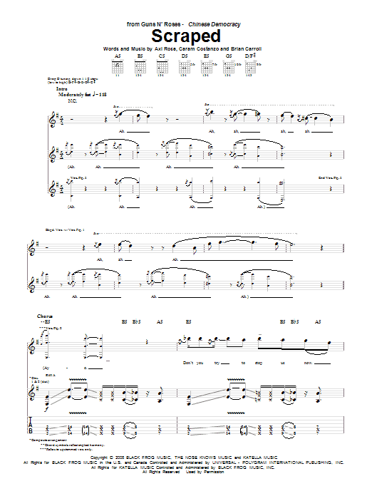 Download Guns N' Roses Scraped Sheet Music and learn how to play Guitar Tab PDF digital score in minutes