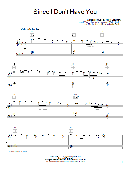 Download Guns N' Roses Since I Don't Have You Sheet Music and learn how to play Piano, Vocal & Guitar (Right-Hand Melody) PDF digital score in minutes