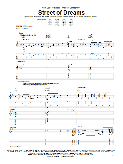 Download Guns N' Roses Street Of Dreams Sheet Music and learn how to play Guitar Tab PDF digital score in minutes