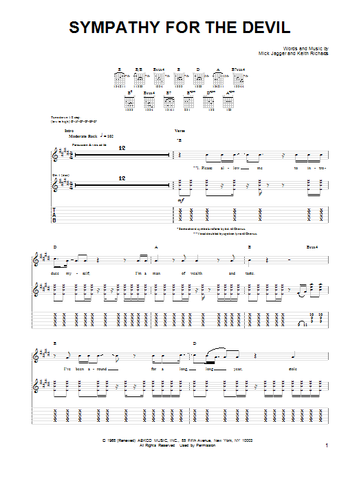 Download Guns N' Roses Sympathy For The Devil Sheet Music and learn how to play Guitar Tab PDF digital score in minutes