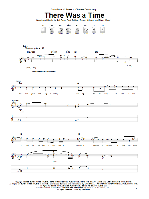 Download Guns N' Roses There Was A Time Sheet Music and learn how to play Guitar Tab PDF digital score in minutes