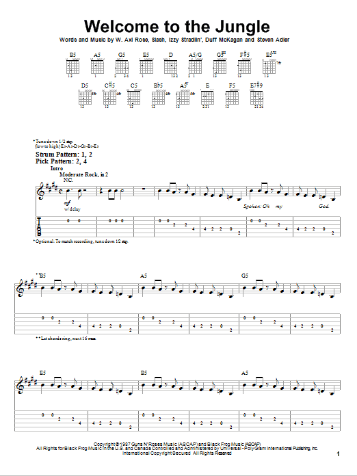 Download Guns N' Roses Welcome To The Jungle Sheet Music and learn how to play Guitar Tab PDF digital score in minutes