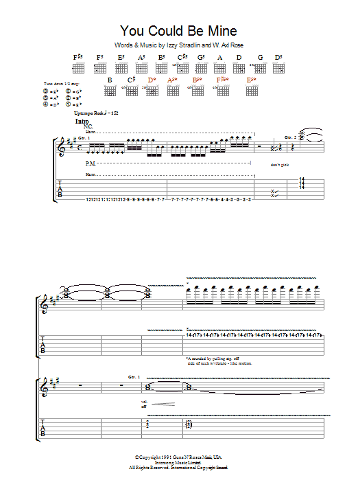 Download Guns N' Roses You Could Be Mine Sheet Music and learn how to play Guitar Tab PDF digital score in minutes