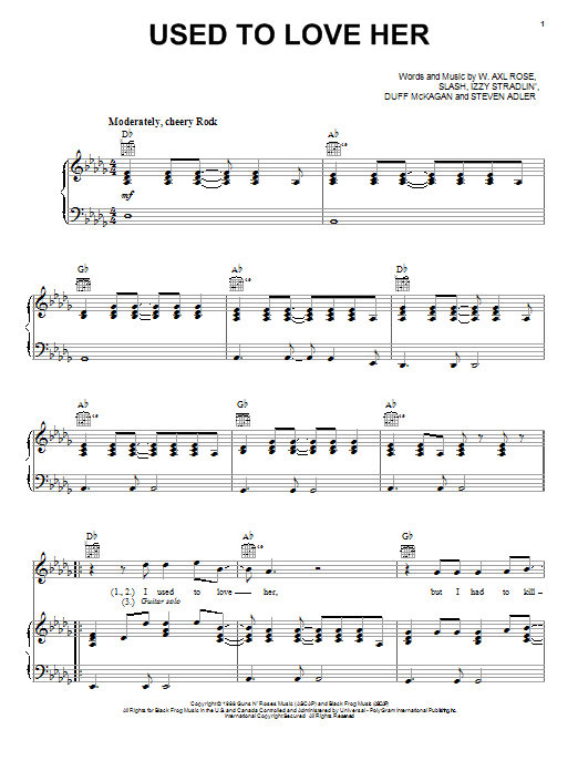 Guns N' "Used To Love Her" Sheet Download Printable PDF Score 476122