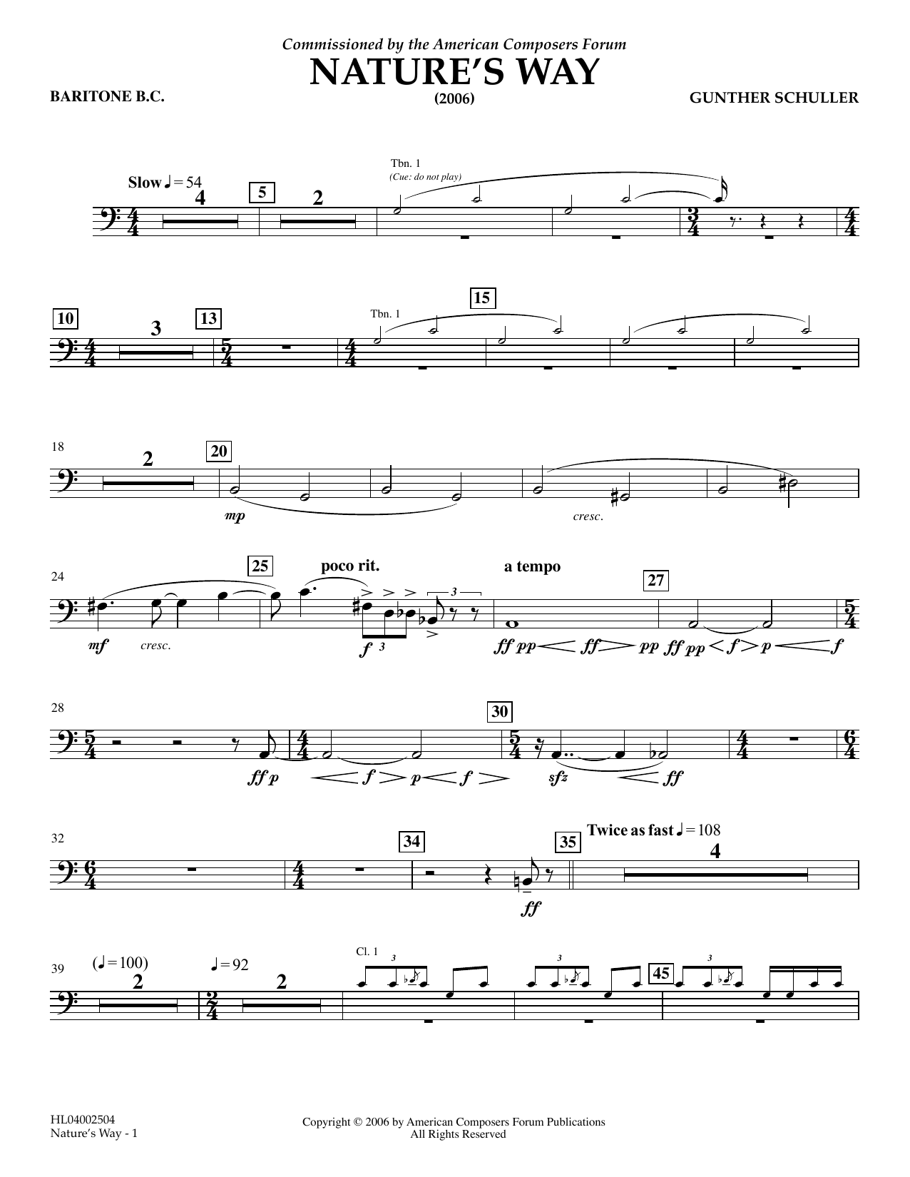 Download Gunther Schuller Nature's Way - Baritone B.C. Sheet Music and learn how to play Concert Band PDF digital score in minutes