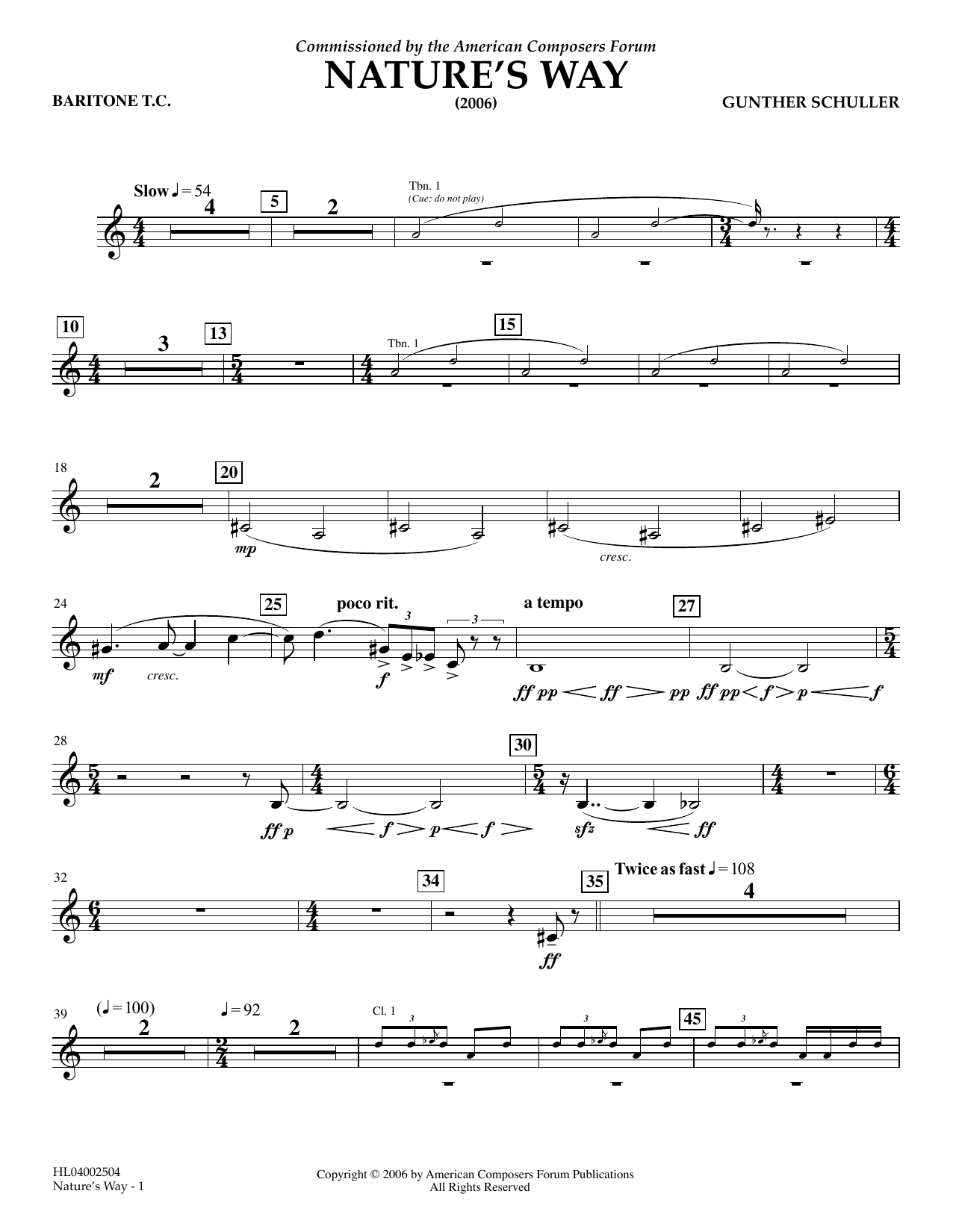 Download Gunther Schuller Nature's Way - Baritone T.C. Sheet Music and learn how to play Concert Band PDF digital score in minutes