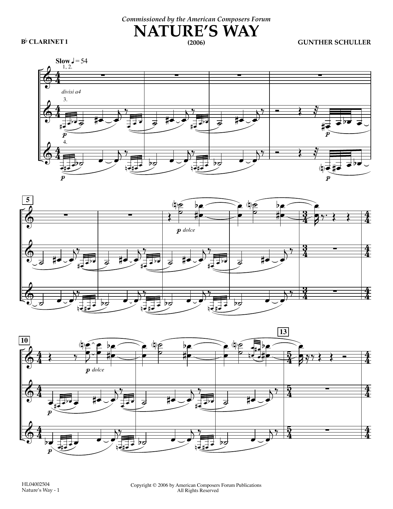 Download Gunther Schuller Nature's Way - Bb Clarinet 1 Sheet Music and learn how to play Concert Band PDF digital score in minutes