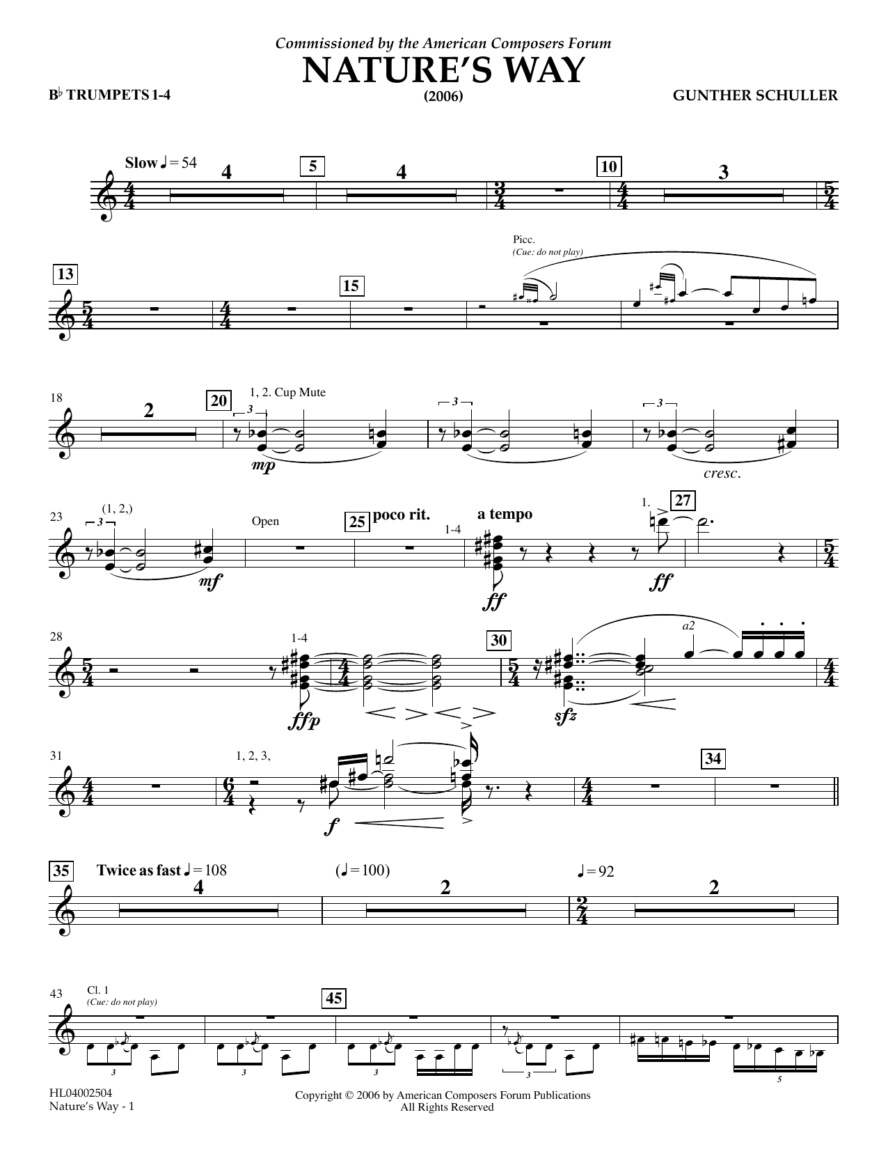 Download Gunther Schuller Nature's Way - Bb Trumpet 1,2,3,4 Sheet Music and learn how to play Concert Band PDF digital score in minutes