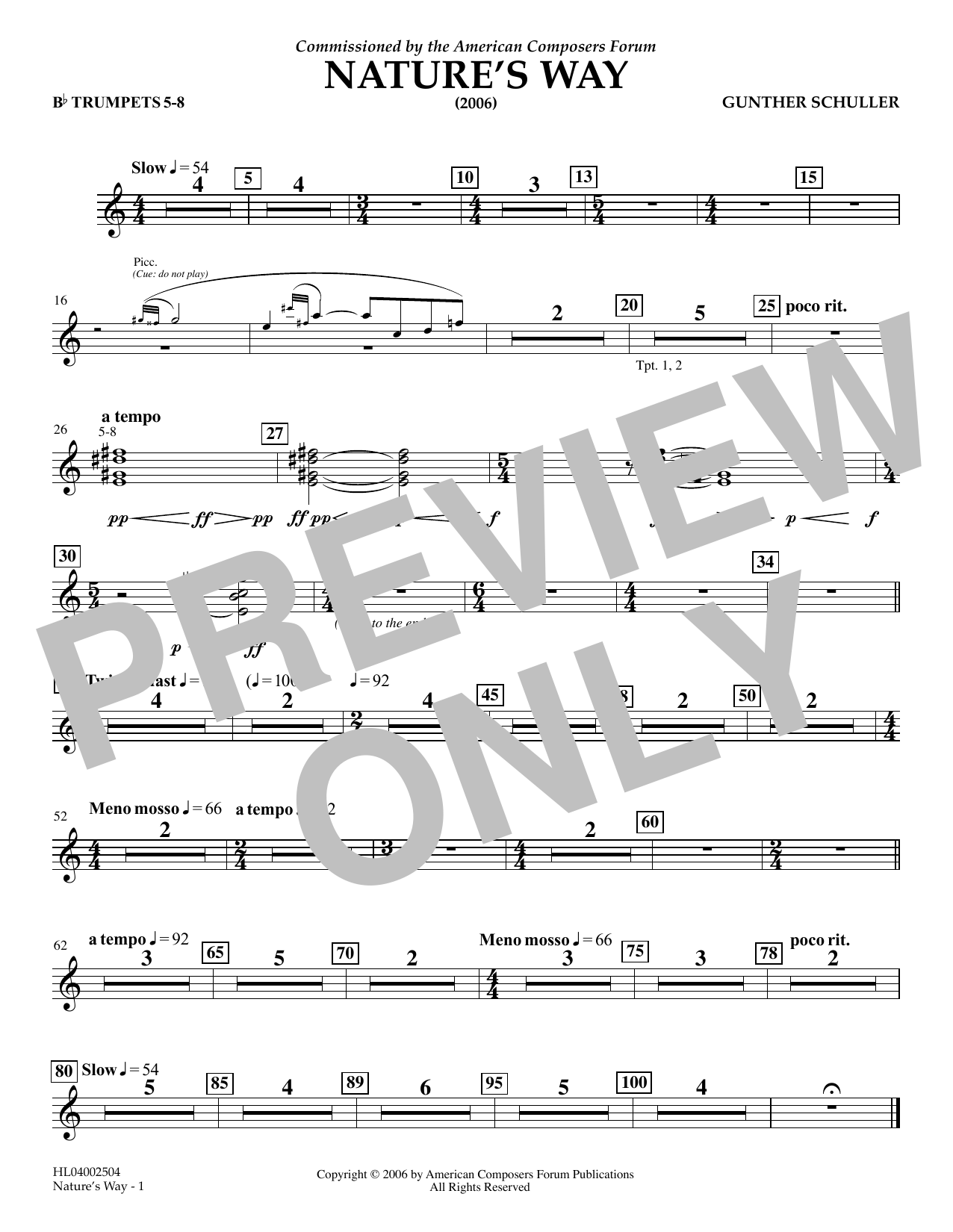 Download Gunther Schuller Nature's Way - Bb Trumpet 5,6,7,8 Sheet Music and learn how to play Concert Band PDF digital score in minutes