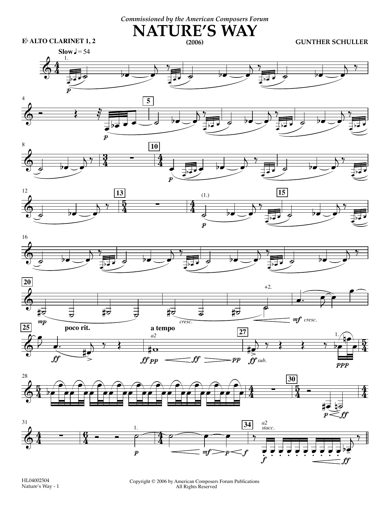 Download Gunther Schuller Nature's Way - Eb Alto Clarinet 1,2 Sheet Music and learn how to play Concert Band PDF digital score in minutes