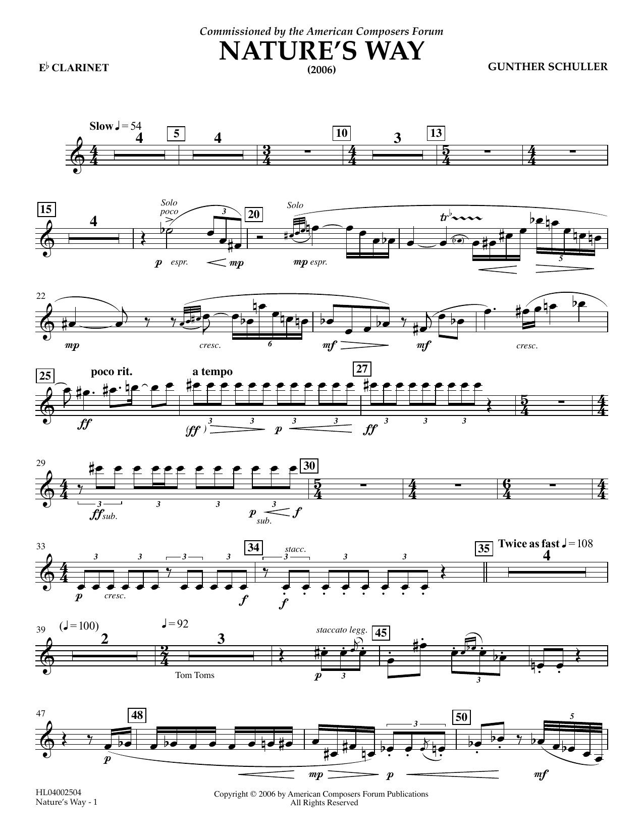 Download Gunther Schuller Nature's Way - Eb Clarinet Sheet Music and learn how to play Concert Band PDF digital score in minutes