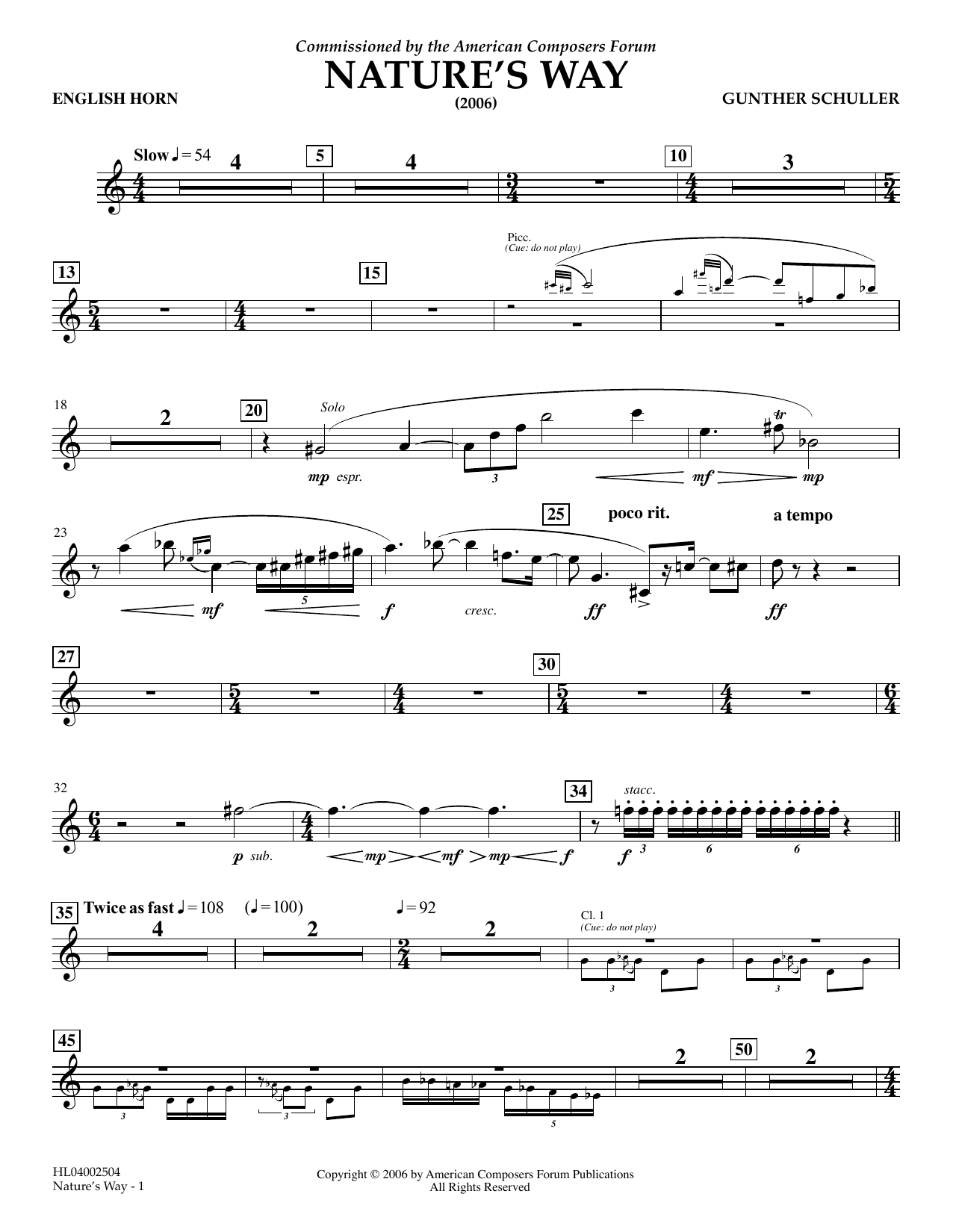 Download Gunther Schuller Nature's Way - English Horn Sheet Music and learn how to play Concert Band PDF digital score in minutes