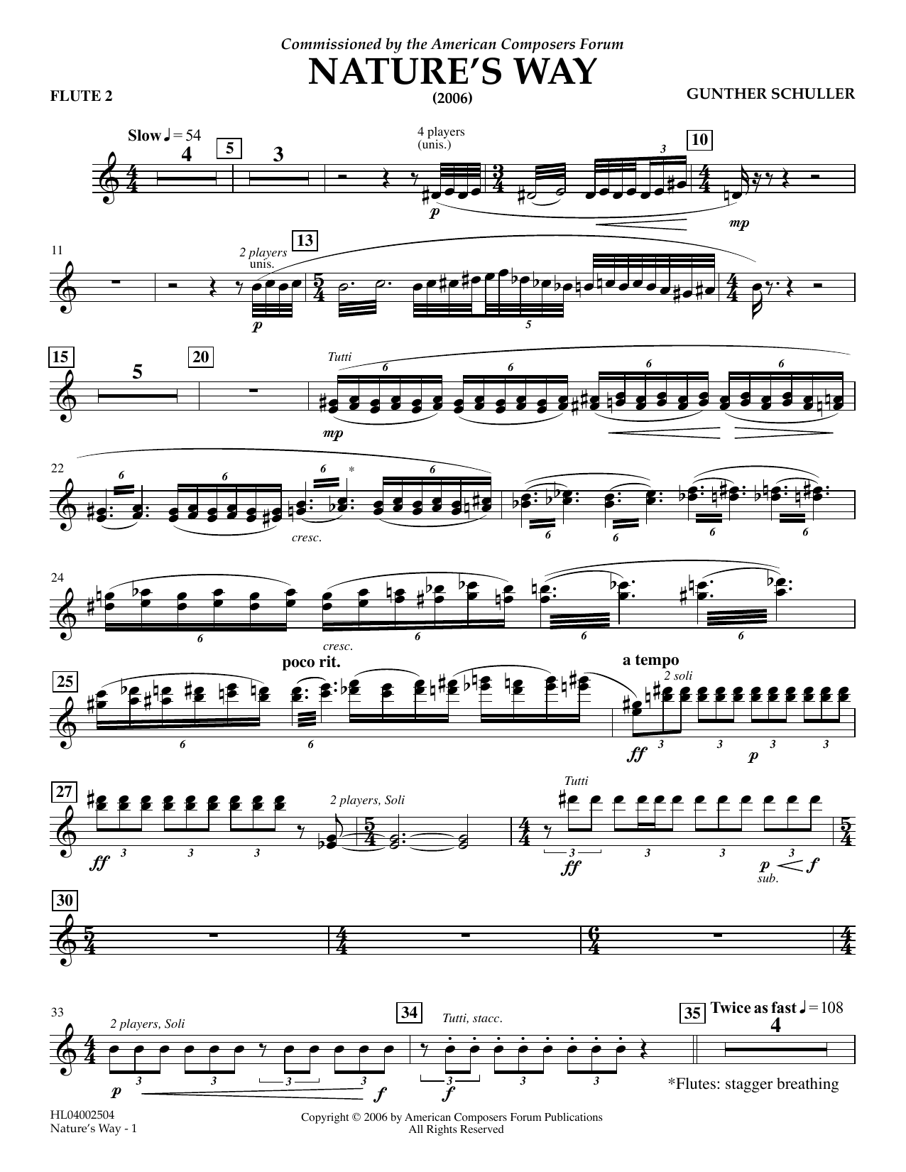 Download Gunther Schuller Nature's Way - Flute 2 Sheet Music and learn how to play Concert Band PDF digital score in minutes