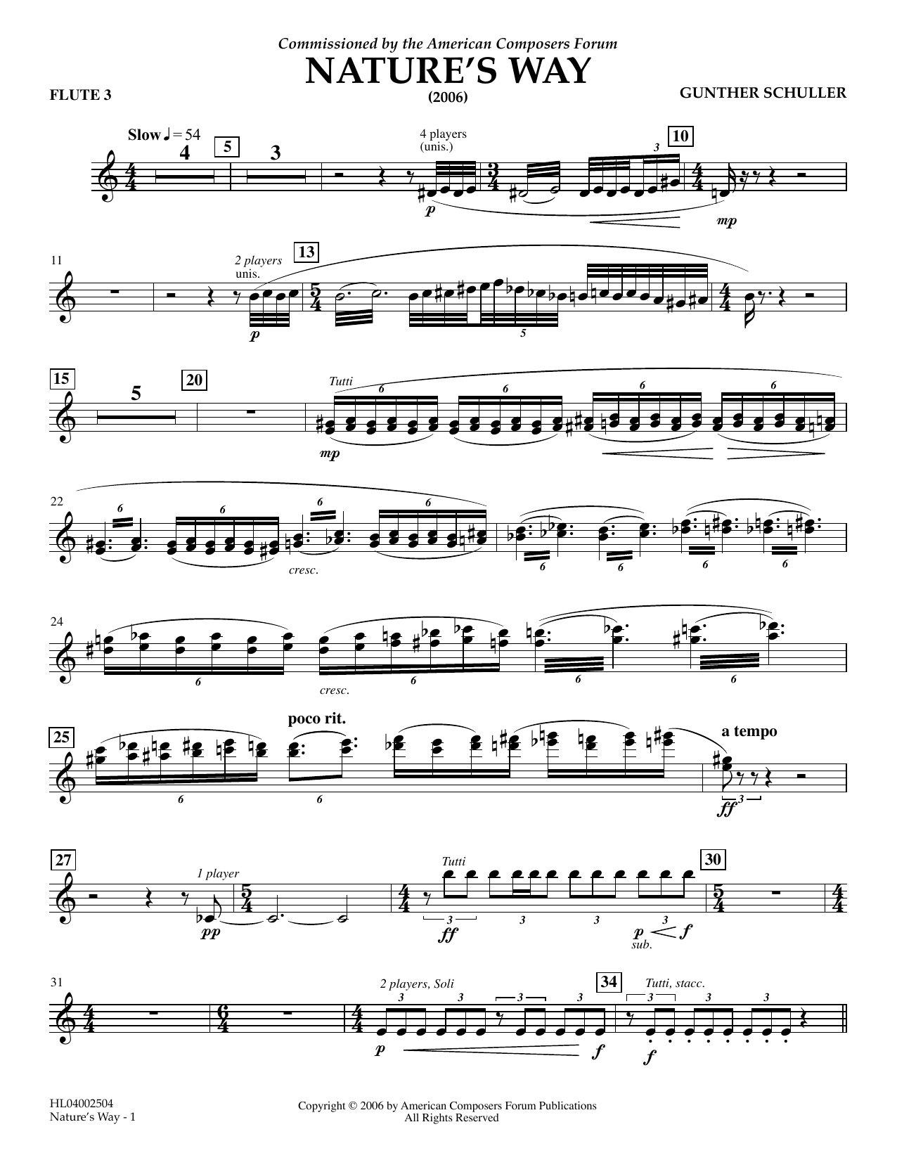 Download Gunther Schuller Nature's Way - Flute 3 Sheet Music and learn how to play Concert Band PDF digital score in minutes