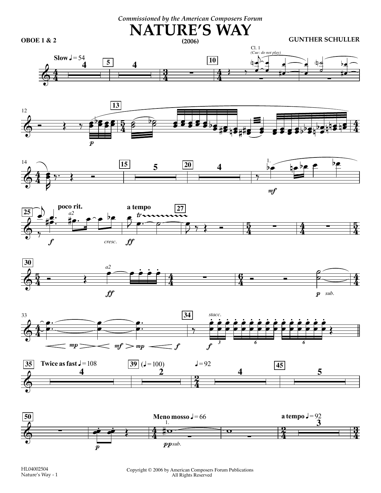 Download Gunther Schuller Nature's Way - Oboe 1 & 2 Sheet Music and learn how to play Concert Band PDF digital score in minutes