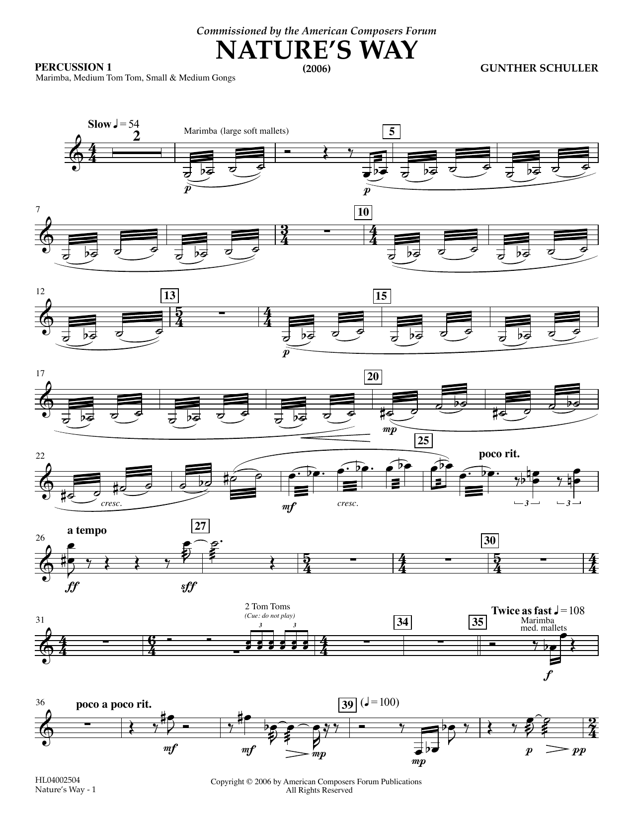 Download Gunther Schuller Nature's Way - Percussion 1 Sheet Music and learn how to play Concert Band PDF digital score in minutes