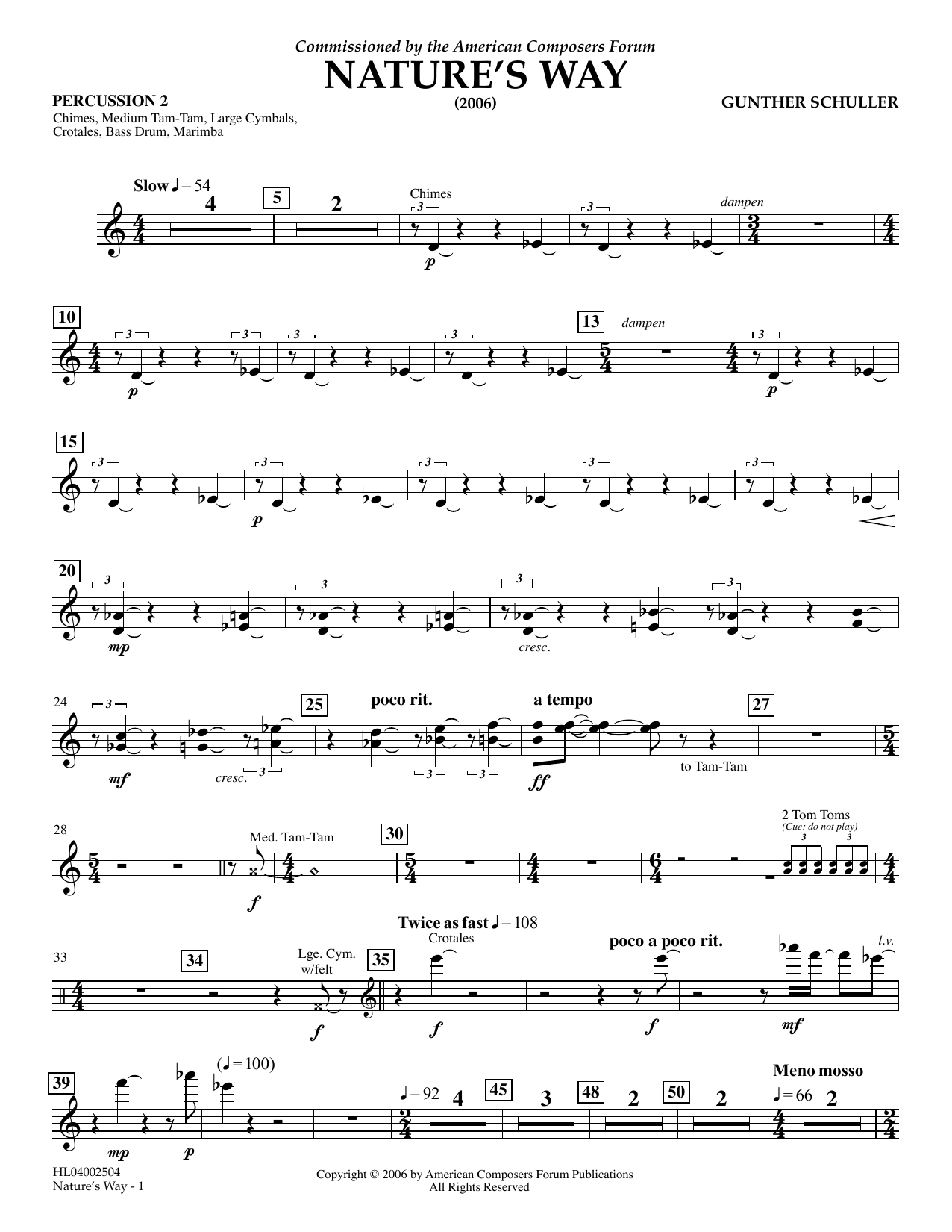 Download Gunther Schuller Nature's Way - Percussion 2 Sheet Music and learn how to play Concert Band PDF digital score in minutes