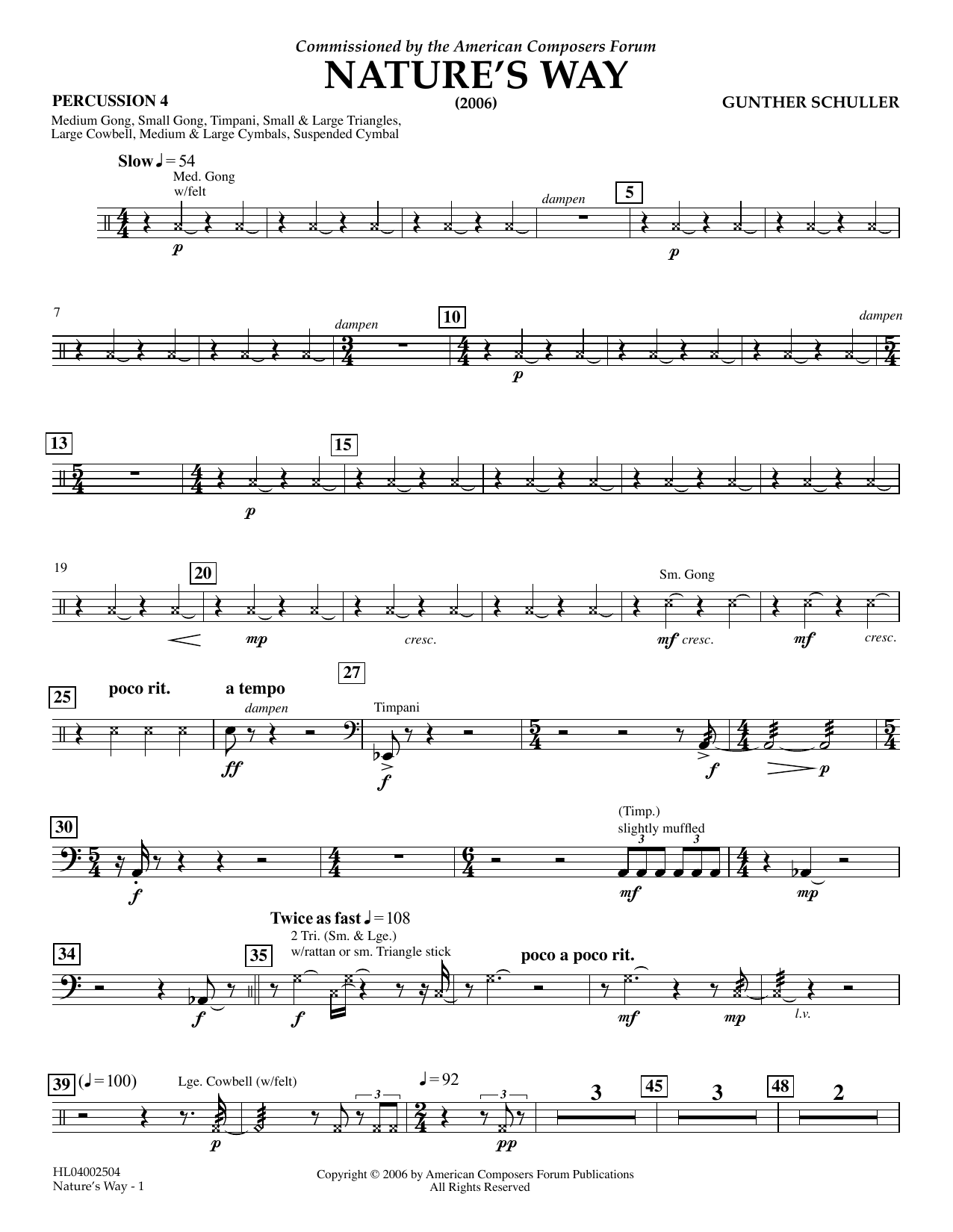 Download Gunther Schuller Nature's Way - Percussion 4 Sheet Music and learn how to play Concert Band PDF digital score in minutes