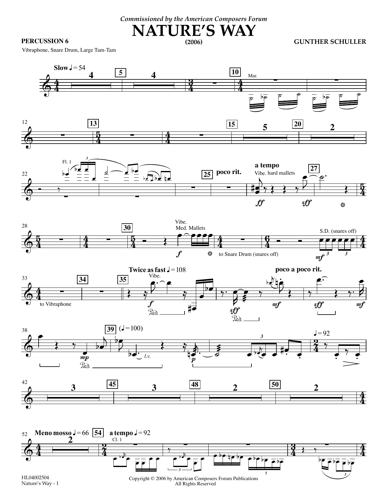 Download Gunther Schuller Nature's Way - Percussion 6 Sheet Music and learn how to play Concert Band PDF digital score in minutes