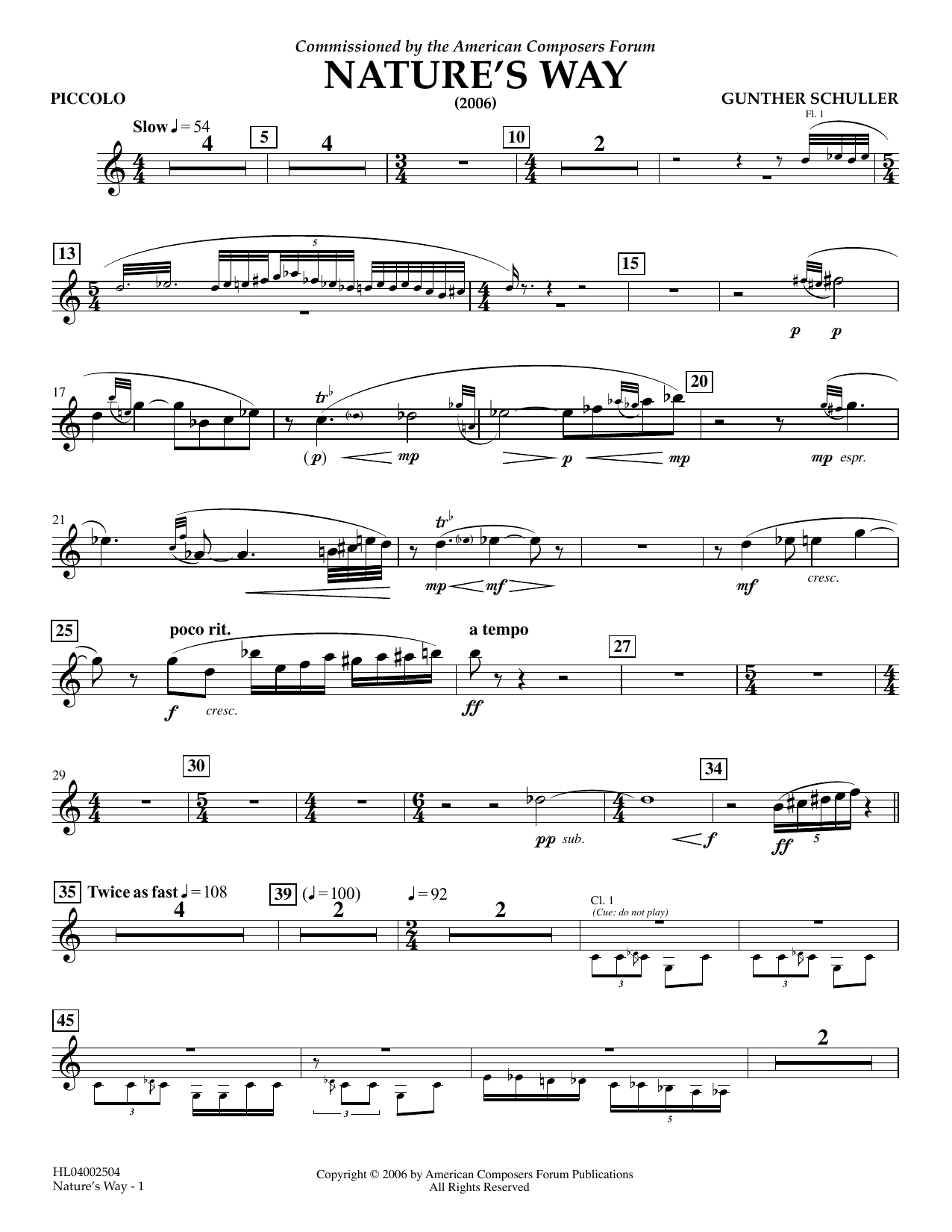 Download Gunther Schuller Nature's Way - Piccolo Sheet Music and learn how to play Concert Band PDF digital score in minutes