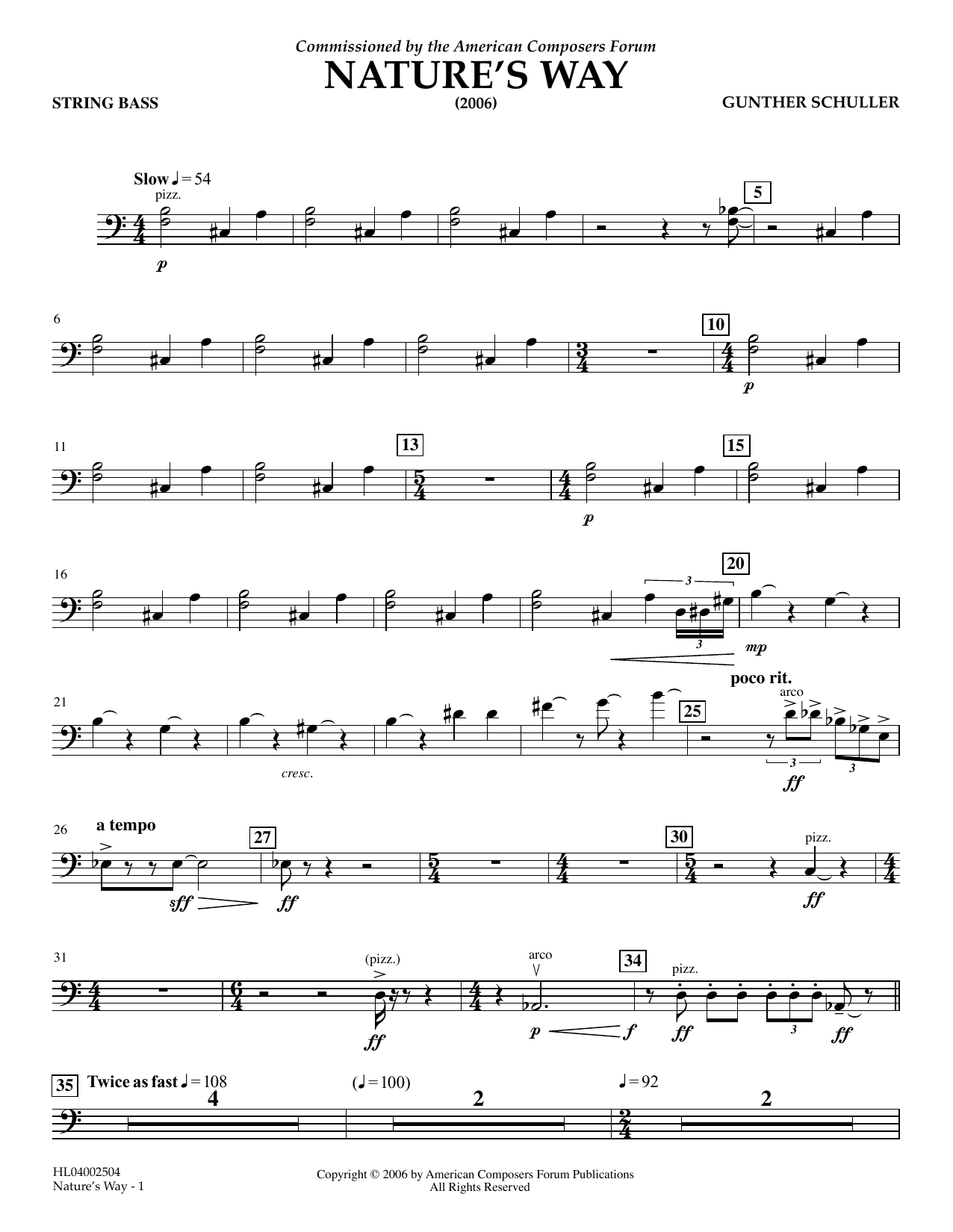 Download Gunther Schuller Nature's Way - String Bass Sheet Music and learn how to play Concert Band PDF digital score in minutes