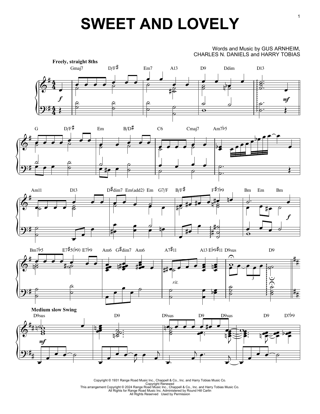 Download Gus Arnheim Sweet And Lovely (arr. Brent Edstrom) Sheet Music and learn how to play Piano Solo PDF digital score in minutes