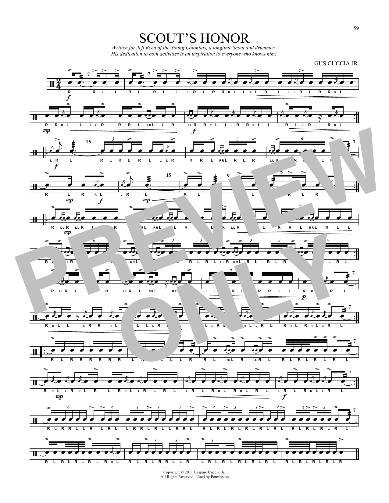Download Gus Cuccia Scout's Honor Sheet Music and learn how to play Snare Drum Solo PDF digital score in minutes