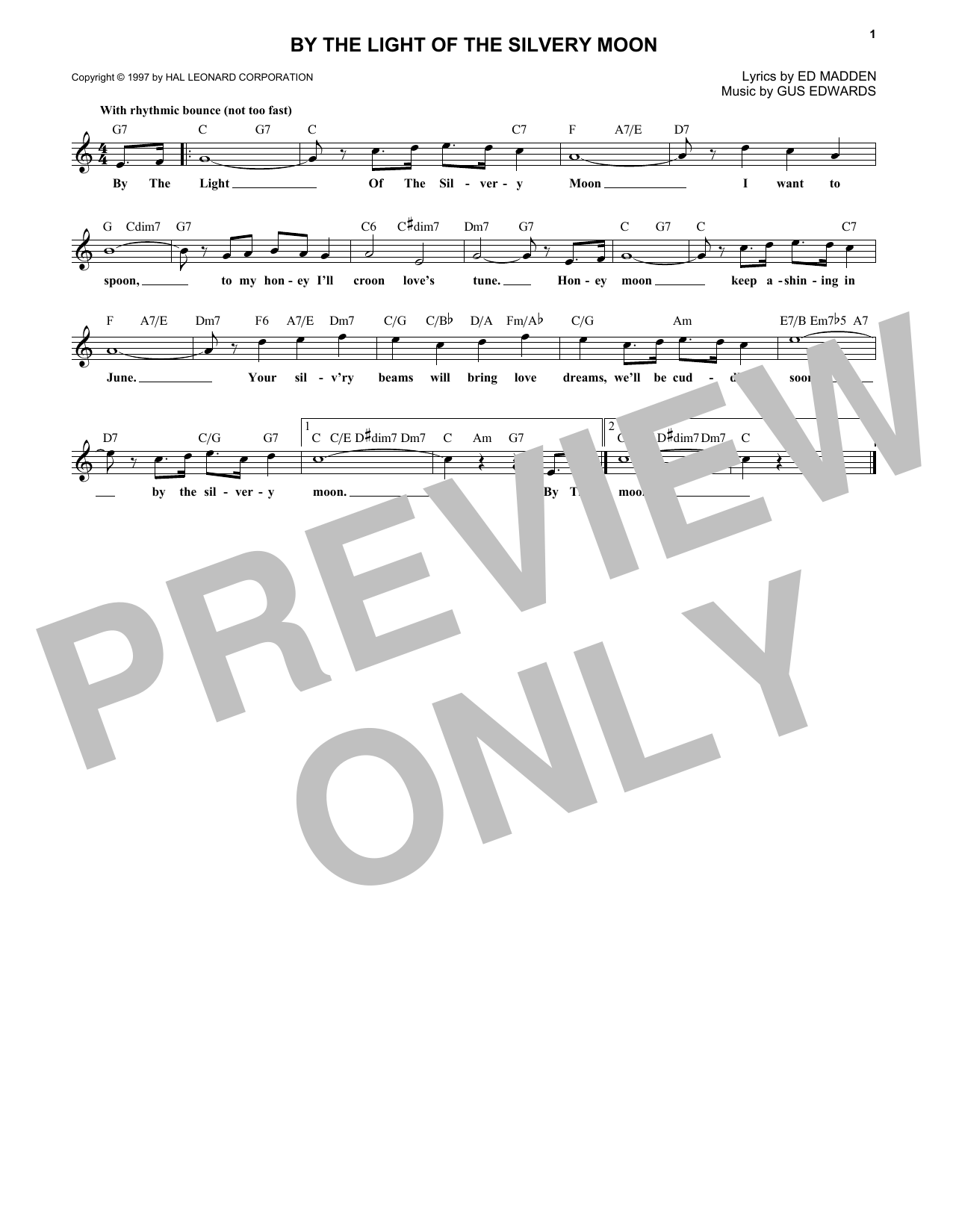 Download Gus Edwards By The Light Of The Silvery Moon Sheet Music and learn how to play Melody Line, Lyrics & Chords PDF digital score in minutes