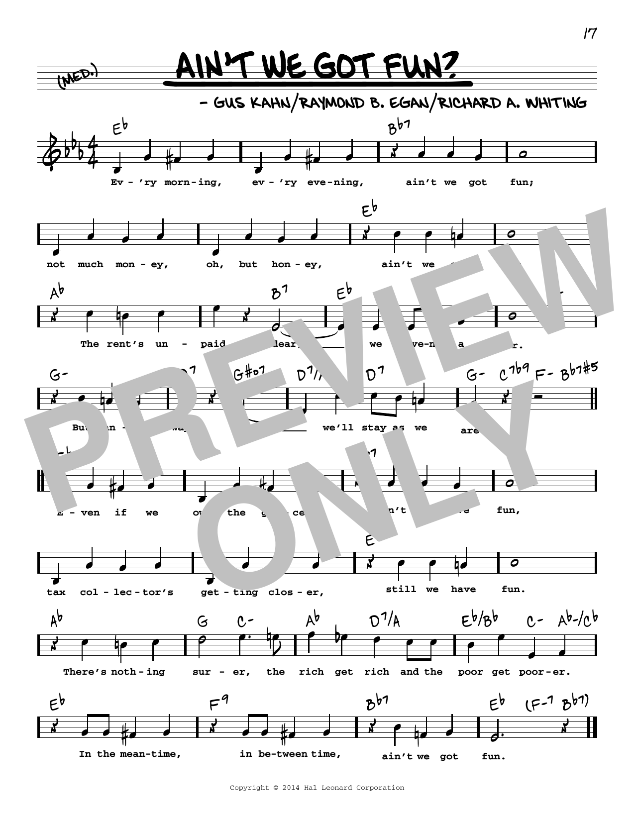 Download Gus Kahn Ain't We Got Fun? (High Voice) Sheet Music and learn how to play Real Book – Melody, Lyrics & Chords PDF digital score in minutes