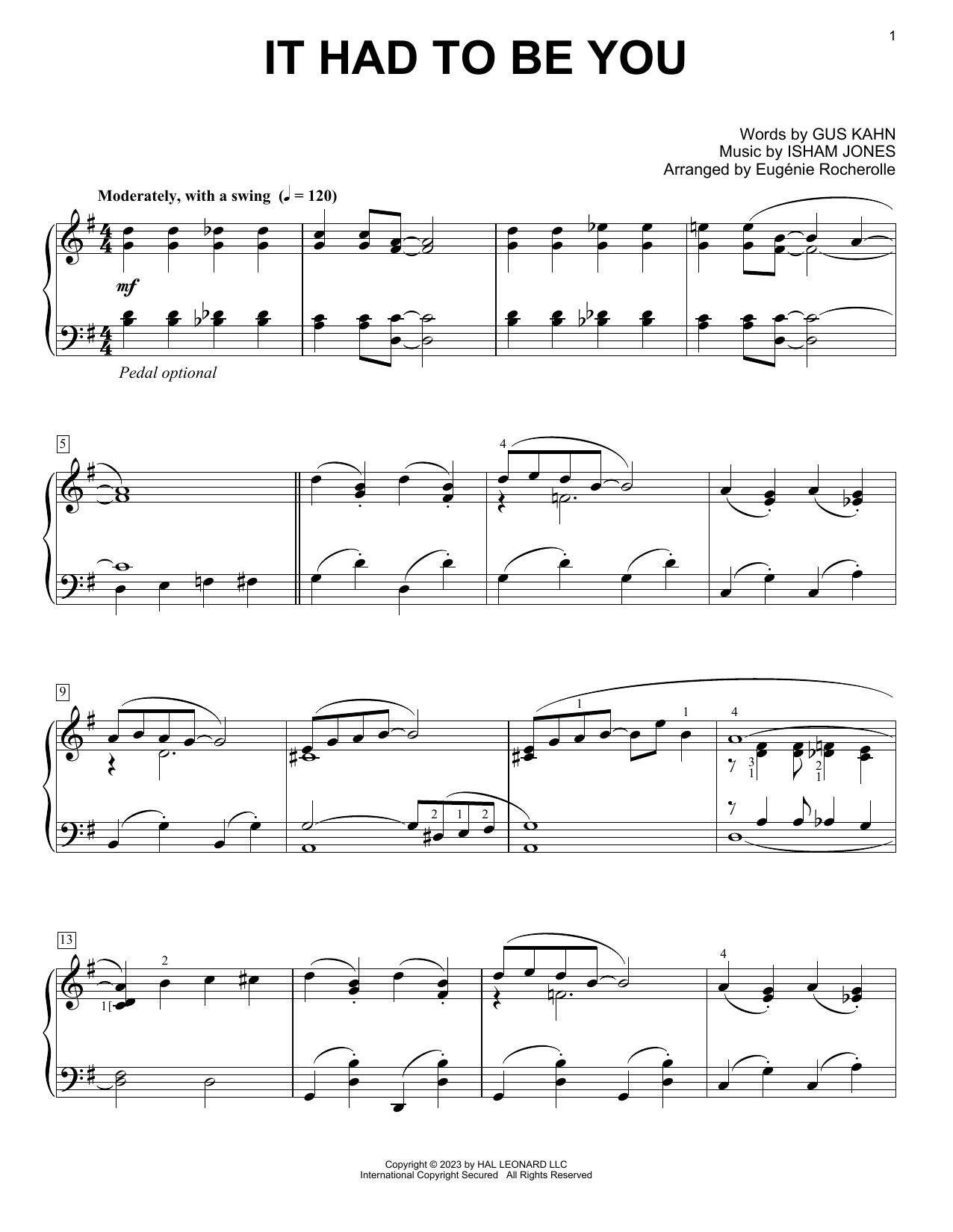 Download Gus Kahn and Isham Jones It Had To Be You (arr. Eugénie Rocherolle) Sheet Music and learn how to play Piano Solo PDF digital score in minutes