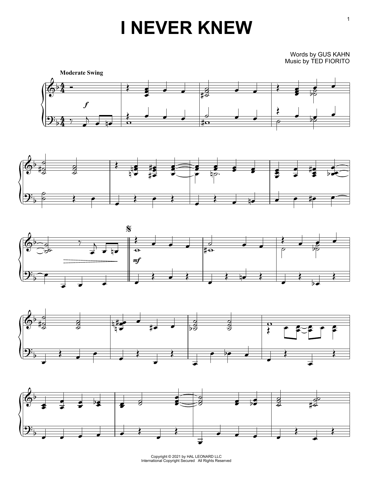 Download Gus Kahn and Ted Fiorito I Never Knew Sheet Music and learn how to play Real Book – Melody & Chords PDF digital score in minutes