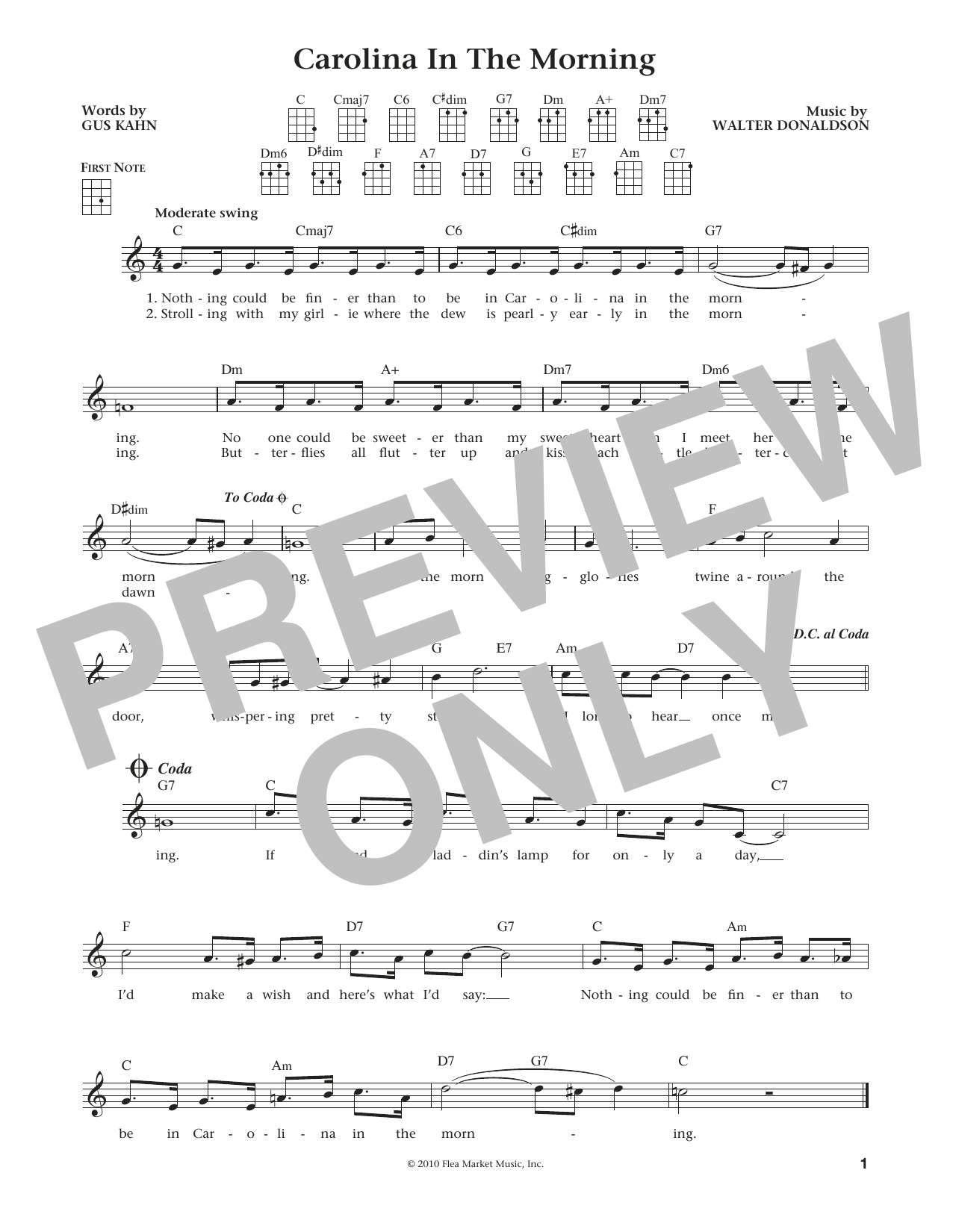 Download Gus Kahn Carolina In The Morning Sheet Music and learn how to play Ukulele PDF digital score in minutes