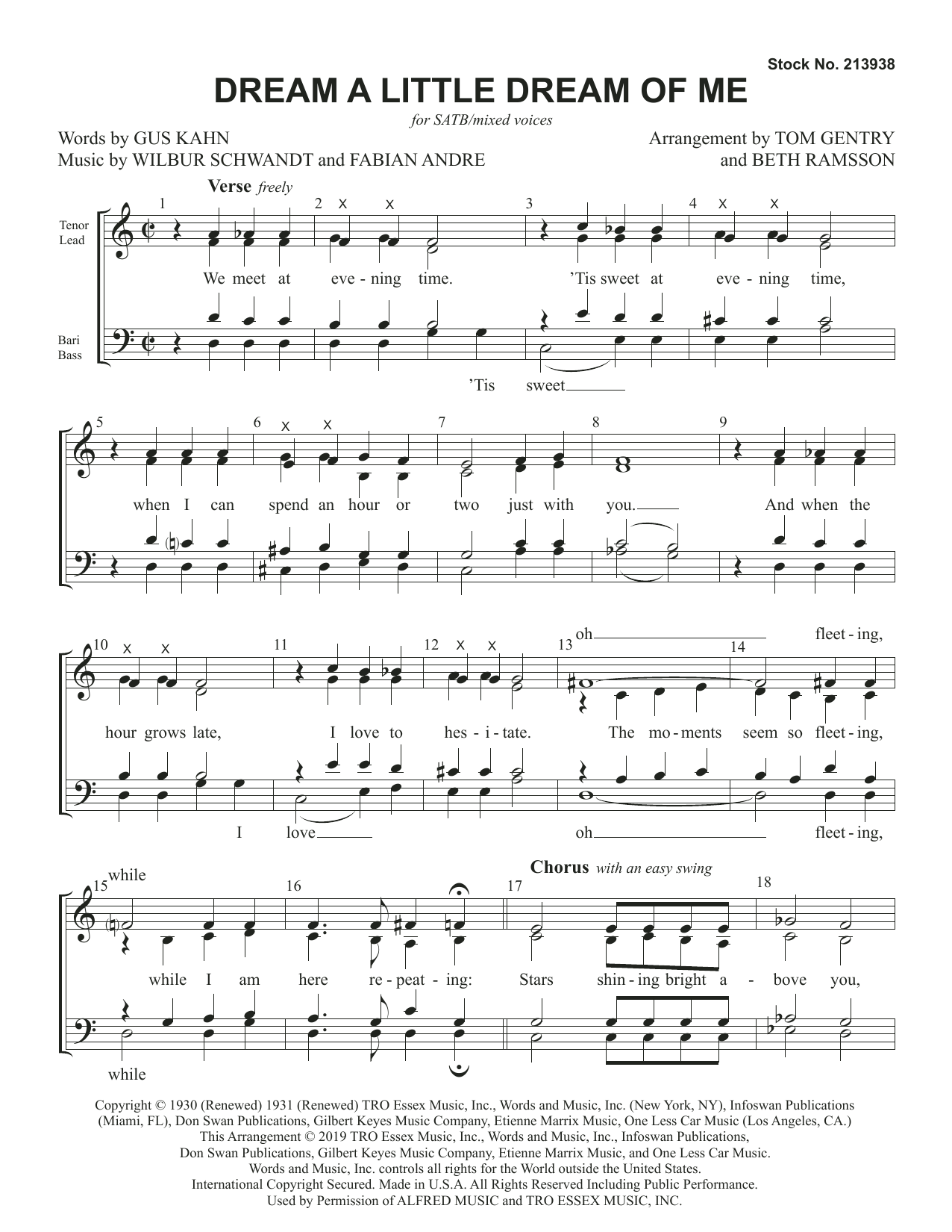 Download Gus Kahn Dream a Little Dream of Me (arr. Tom Gentry and Beth Ramsson) Sheet Music and learn how to play SATB Choir PDF digital score in minutes