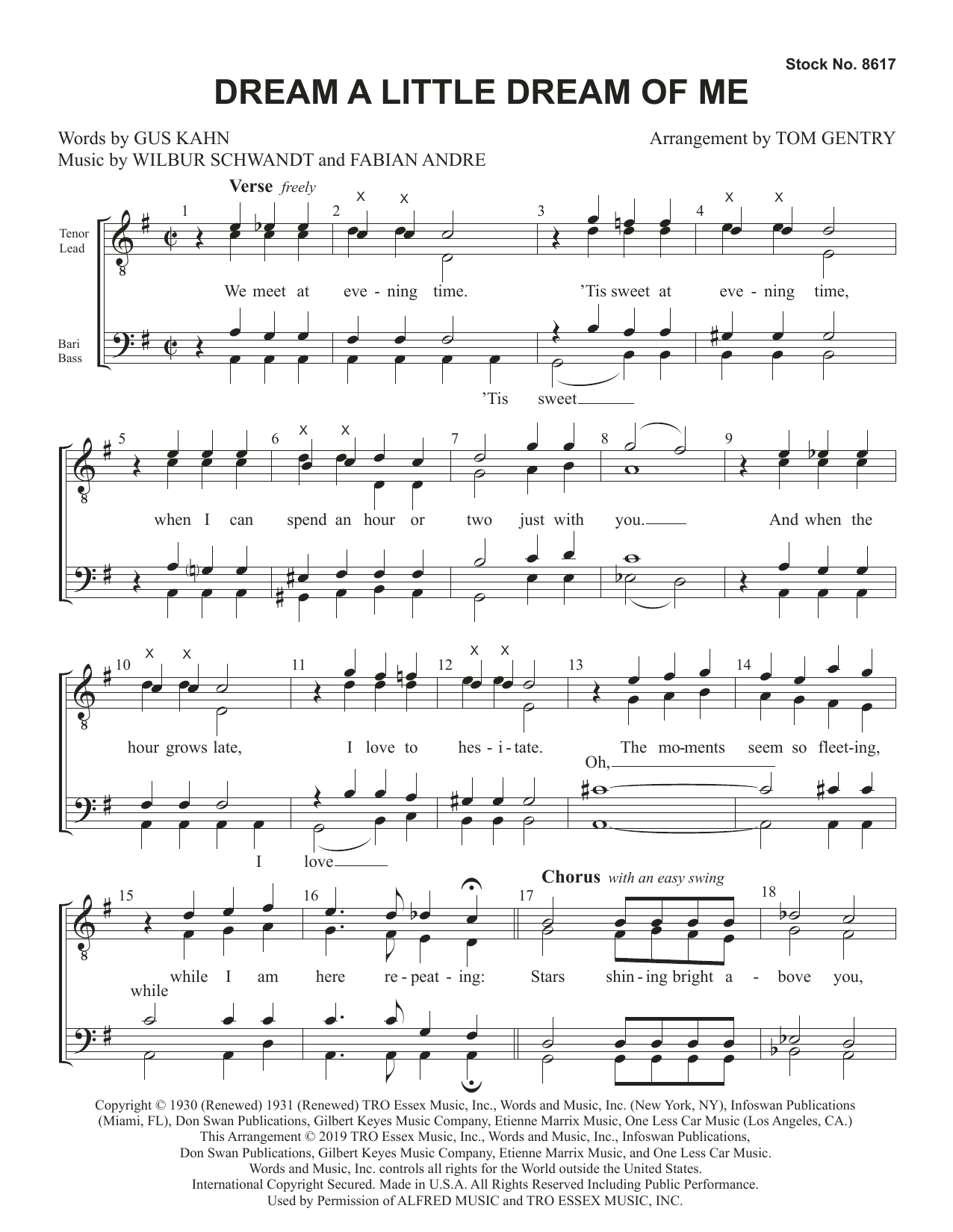 Download Gus Kahn Dream a Little Dream of Me (arr. Tom Gentry) Sheet Music and learn how to play TTBB Choir PDF digital score in minutes
